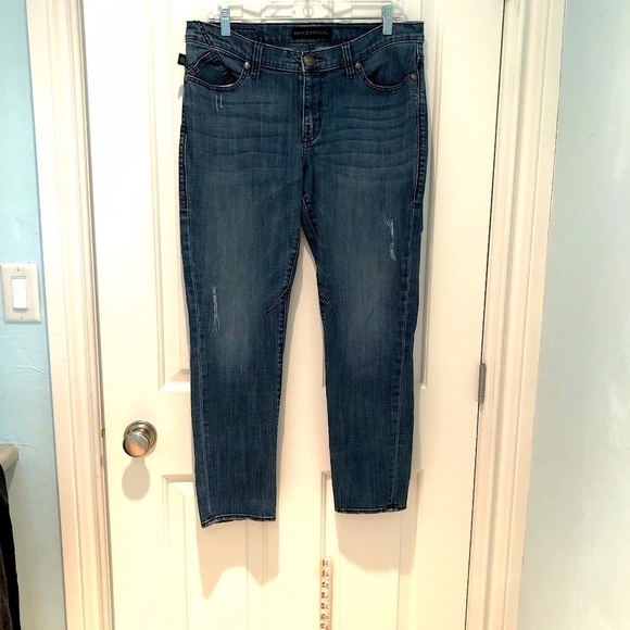 Rock & Republic Emo Mid Wash High Rise Ankle Jeans, Slightly Distressed (10) - Picture 1 of 10